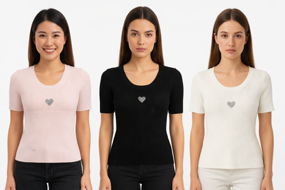 Kurzarm Shirt mit Glitzerherz verschiedene Farben 1910