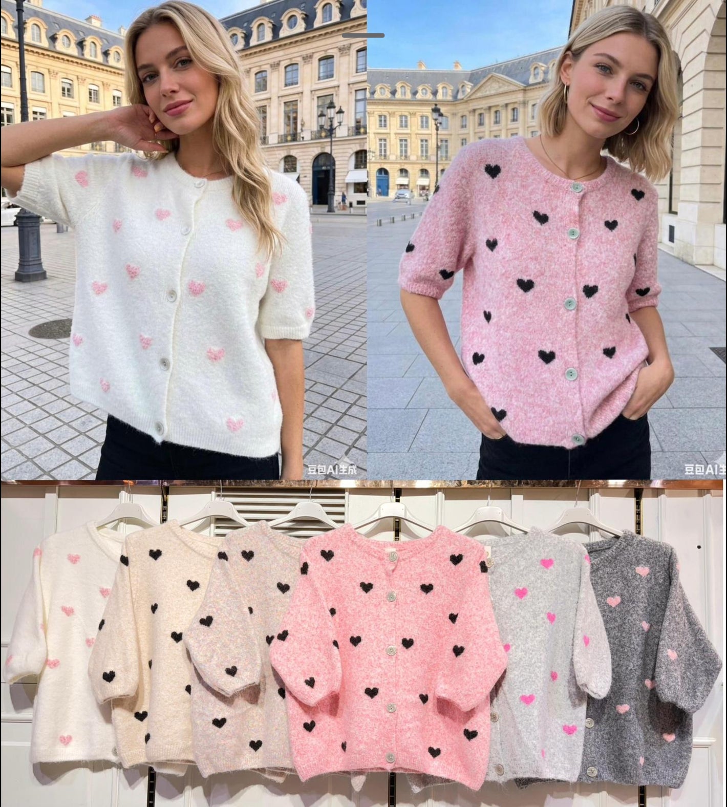 Woll Jacke mit kleinen Herzen verschiedene Farben lang und kurzarm