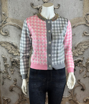 Strickjacke 2farbig Karo
