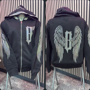Hoodiejacke mit Glitzer und Flügel B verschiedene Grössen