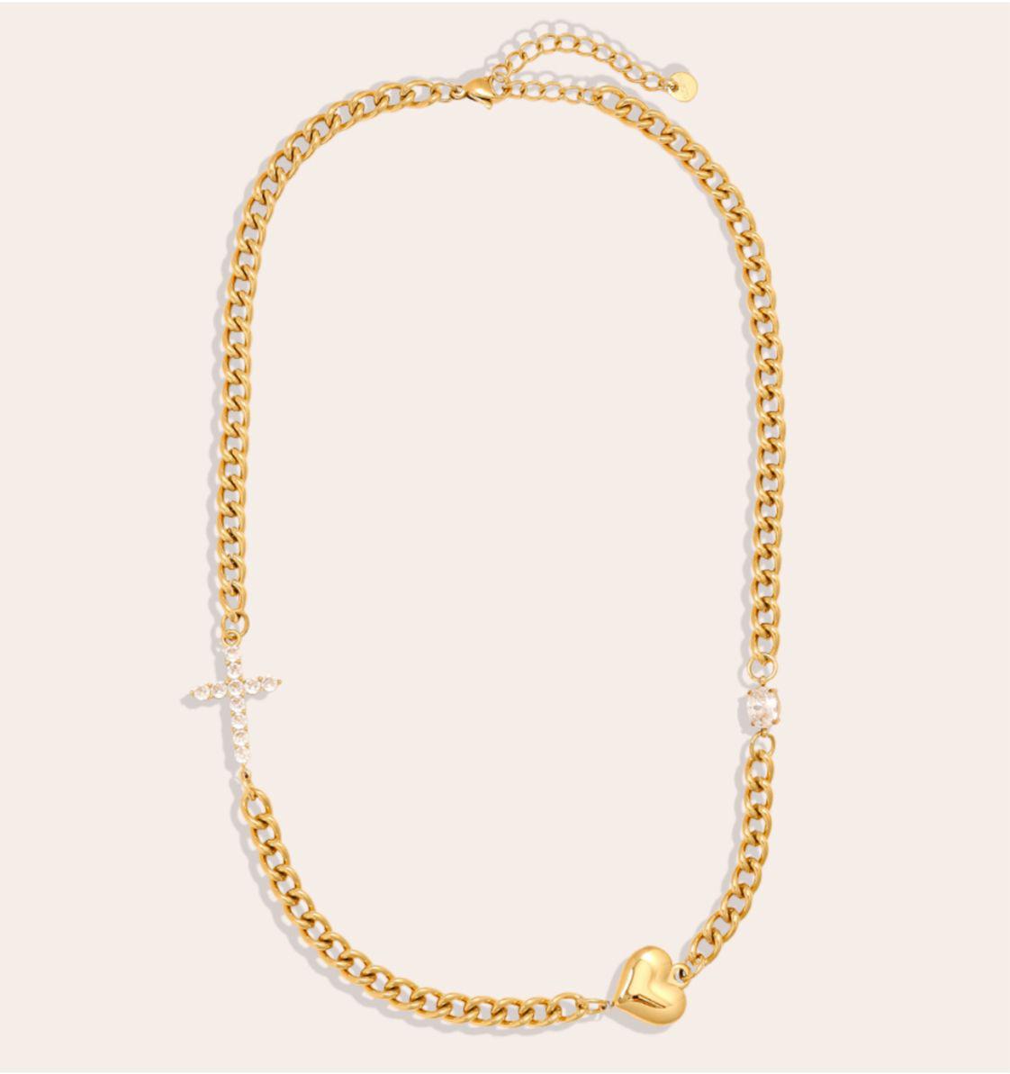 Hals Kette mit Herz & Kreuz Gold und silberfarbend 112263