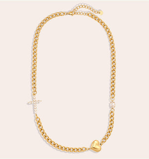 Hals Kette mit Herz & Kreuz Gold und silberfarbend 112263