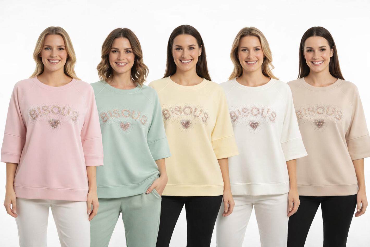 Kurzarm Pulli BISOUS Glitzer mit Herz 20520