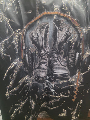T-Shirt Glitzer Stiefel Schwarz und weiss