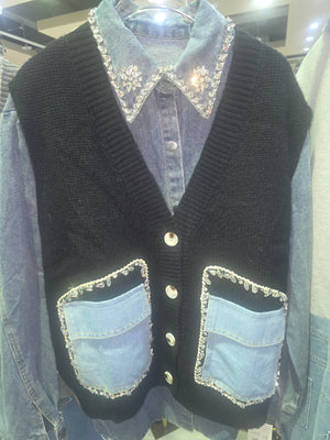 Jeans Hemd Glitzer mit Weste Glitzer verschiedene Farben 5049