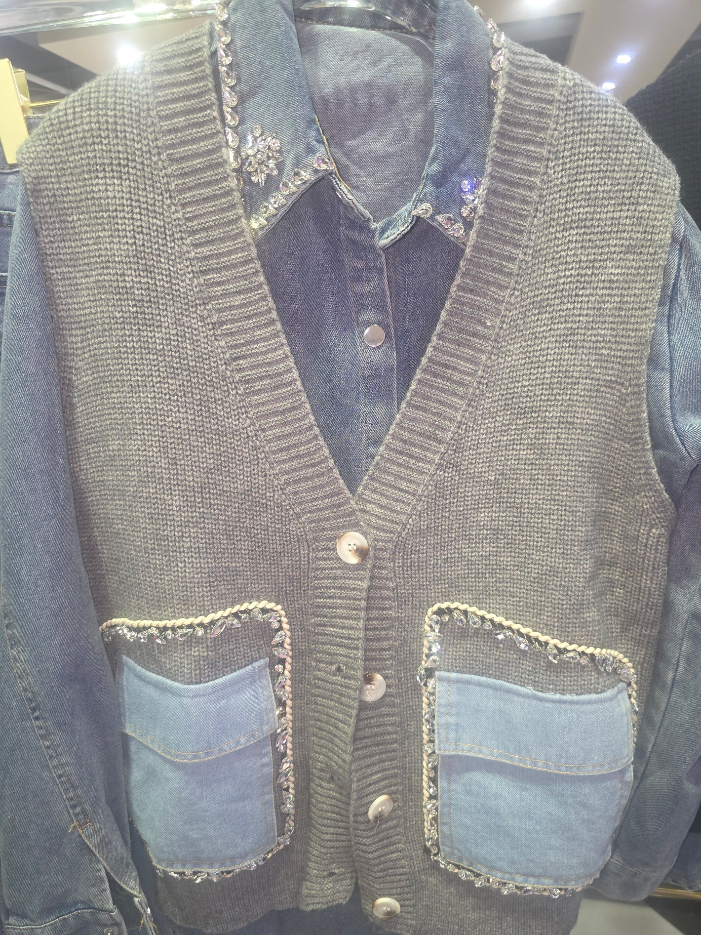 Jeans Hemd Glitzer mit Weste Glitzer verschiedene Farben 5049