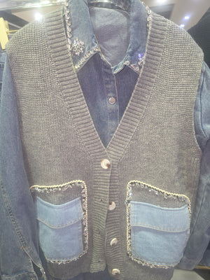 Jeans Hemd Glitzer mit Weste Glitzer verschiedene Farben 5049