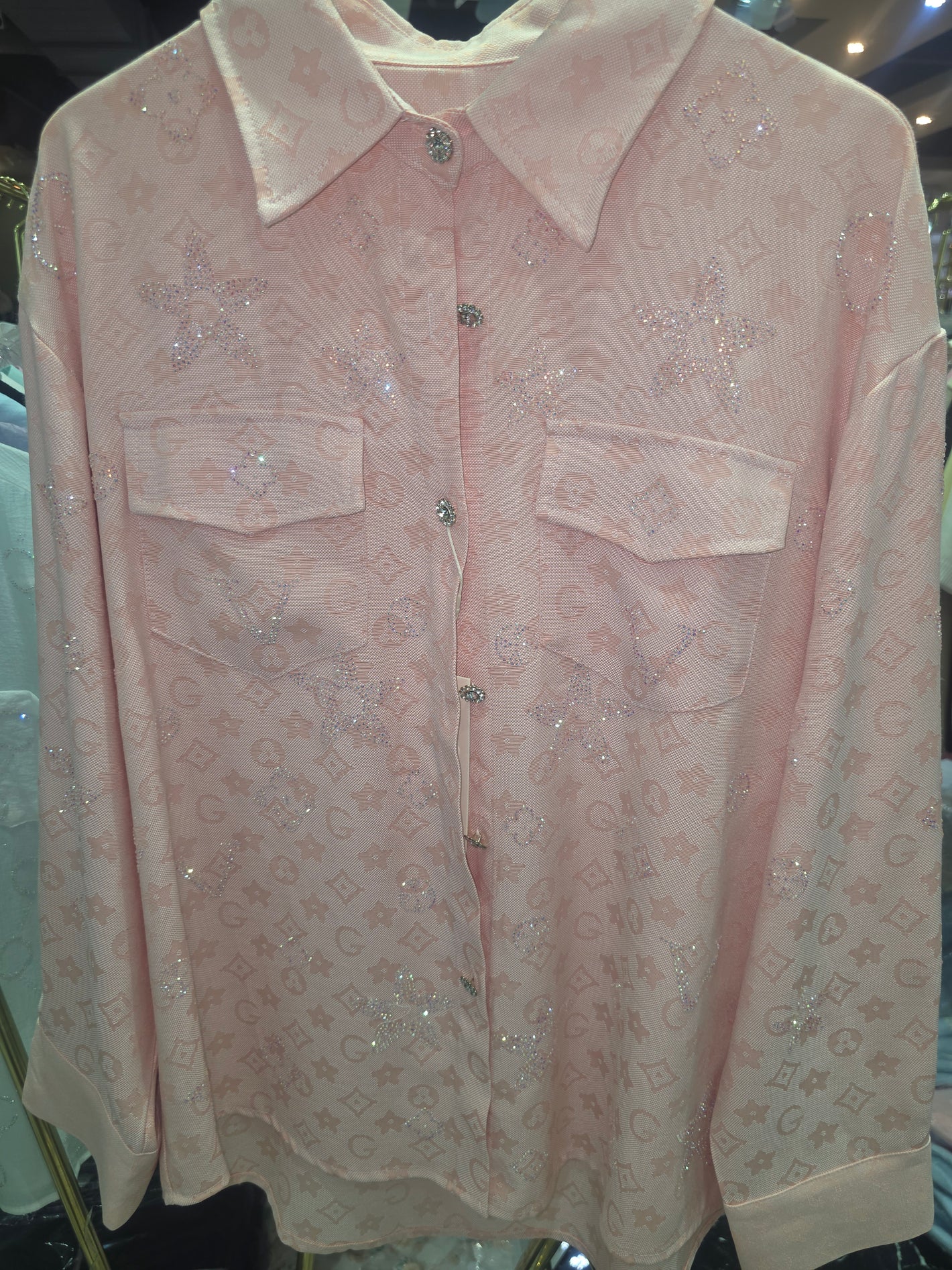 Glitzer Hemd VL Lachsfarbend 0005