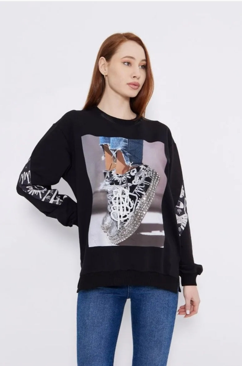 Pullover Jeans Glitzerschuh 3D verschiedene Farben