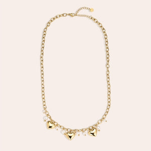 45cm Hearts With Pearl Edelstahl Halskette Gold und silber 112020