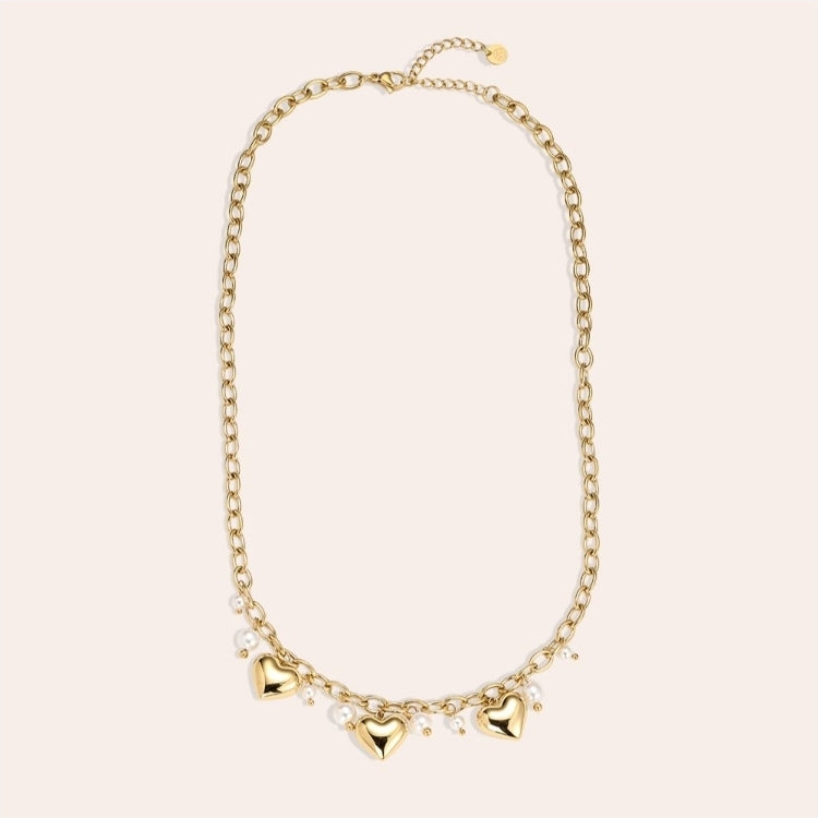 45cm Hearts With Pearl Edelstahl Halskette Gold und silber 112020