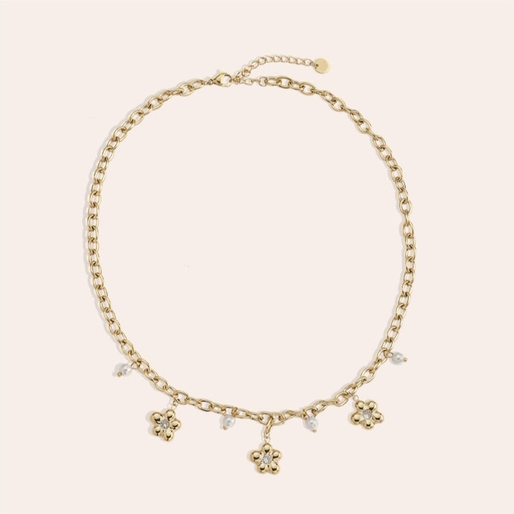 40cm Flower Pearl Diamond Edelstahl Halskette 112088