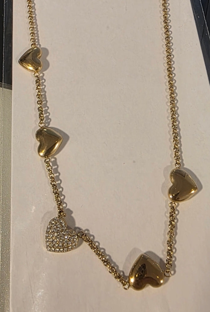 Herzkette kleine Herzen mit Strass vergoldet 111330