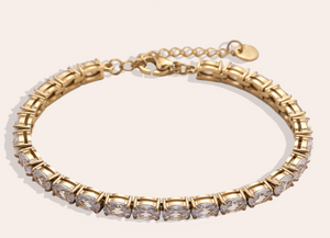 16cm Oval Diamond Chain Edelstahl Armband Gold und Silberfarbend 131540